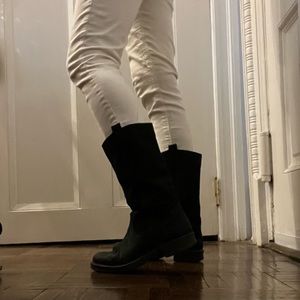 Pull on black suede boots from Italy